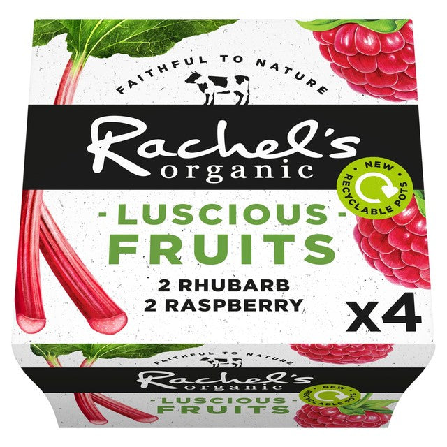 Rachel's rhubarb and raspberry yogurt 4 x 110g, imported from the UK