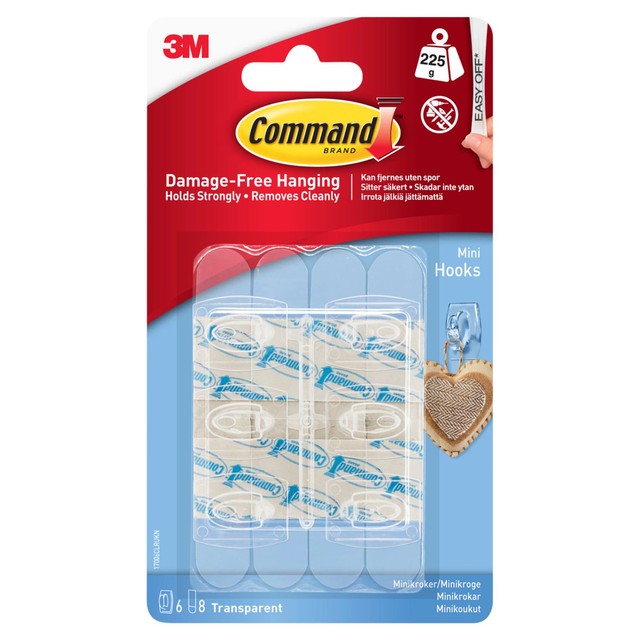 Command Mini Clear Adhesive Hooks with Strips Small - British product