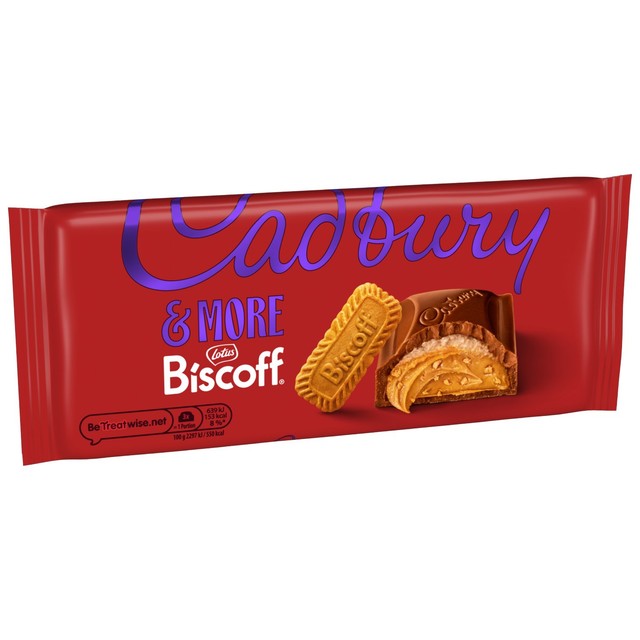 Cadbury Dairy Milk & More Biscoff chocolate bar 195g, imported from the UK