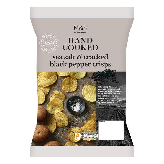 M&S sea salt and black pepper crisps 150g, imported from the UK