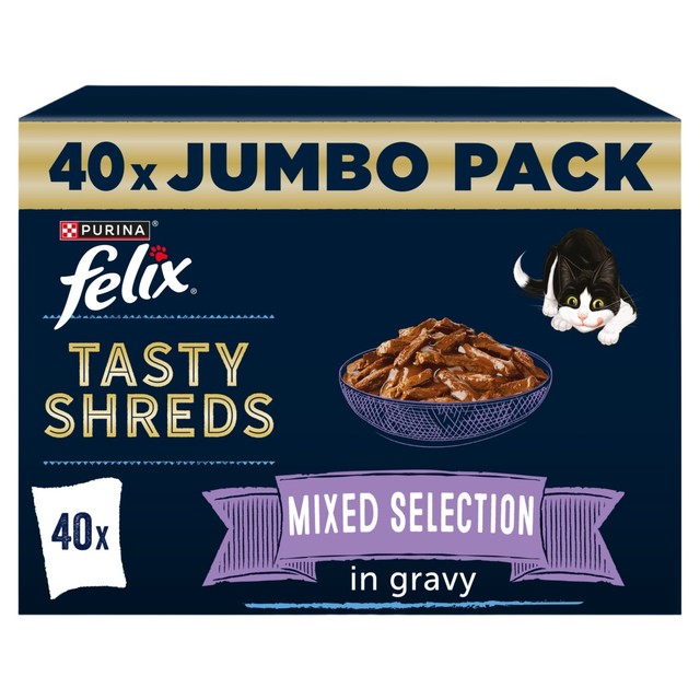 Felix wet cat food shredded in gravy mixed selection 40 x 80g pouches - British product