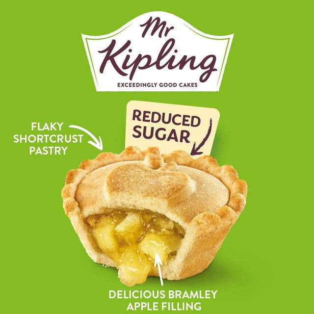 Mr Kipling reduced sugar Bramley apple pies 6 pack, imported from the UK