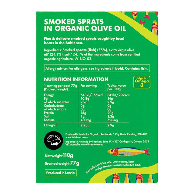 Fish 4 Ever smoked sprats in olive oil 110g - British product