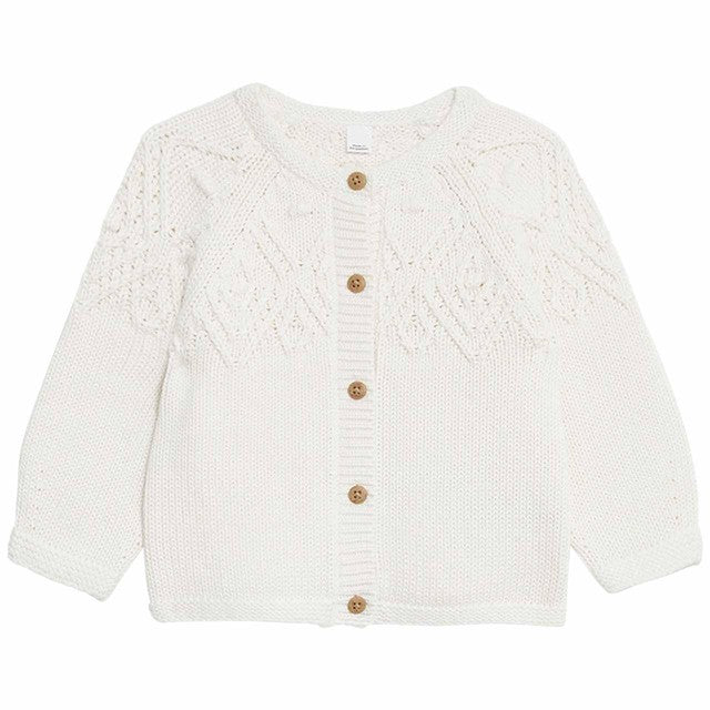 M&S Cardigan Cream Patterned 6-9 Months, imported from the UK