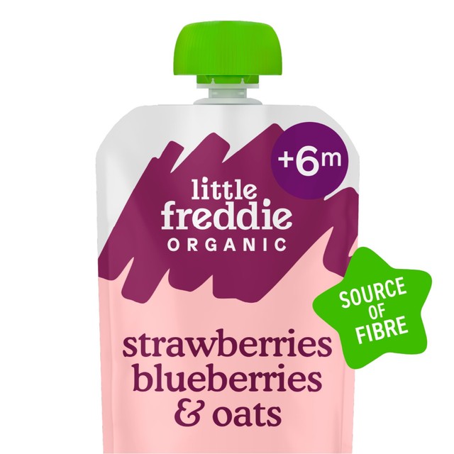 Little Freddie organic strawberry, blueberry & oats baby food pouch 100g, UK version