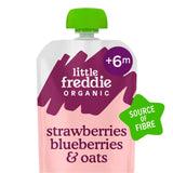 Little Freddie organic strawberry, blueberry & oats baby food pouch 100g, UK version