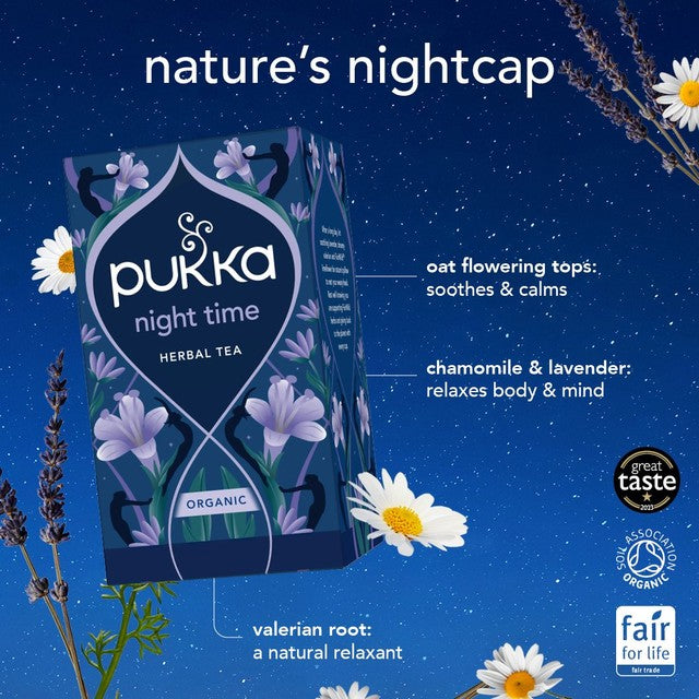 Pukka Herbal Tea Night Time Chamomile 20 Bags, imported from the UK