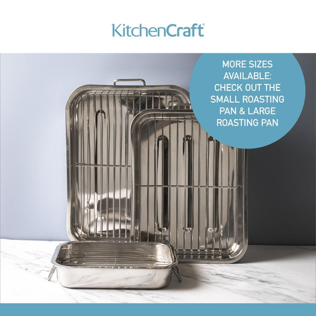 KitchenCraft stainless steel roasting tin with rack 37x28x6.5cm, UK version