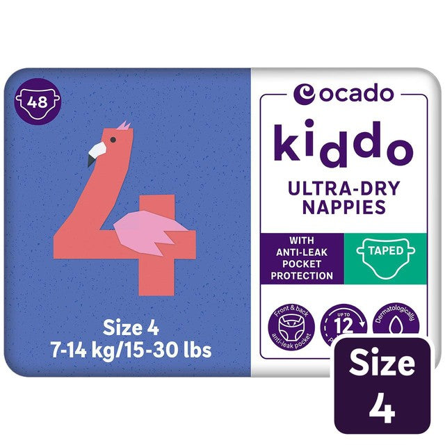 Ocado Kiddo Ultra-Dry Nappies Size 4 7-14kg, imported from the UK