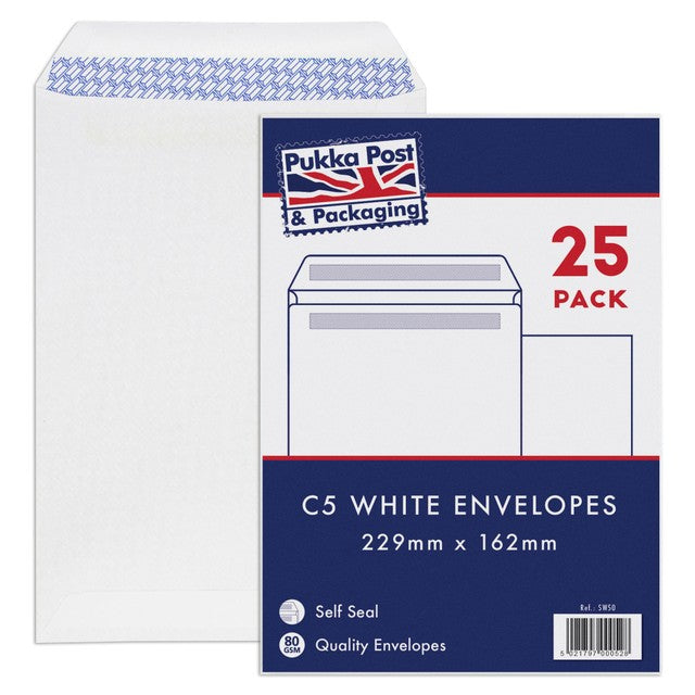 Pukka Pads C5 White Self Seal Envelopes 229mm x 162mm, imported from the UK