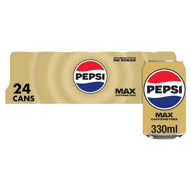 Pepsi Max No Caffeine cola 24 x 330ml pack, imported from the UK