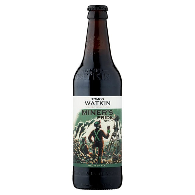 Tomos Watkin Miners Pride stout beer 500ml, imported from the UK