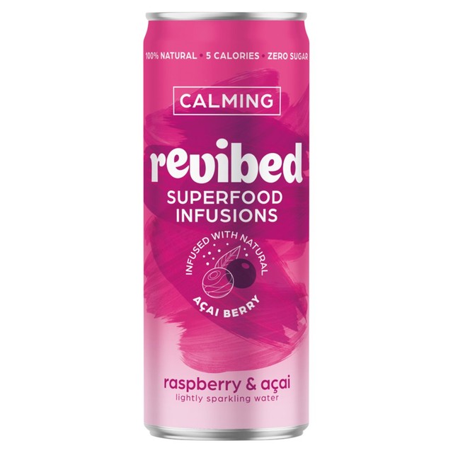 Revibed Calming Raspberry Acai Sparkling Water 250ml, imported from the UK