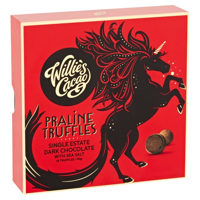 Willies Cacao dark chocolate praline truffles with sea salt 110g (British brand)