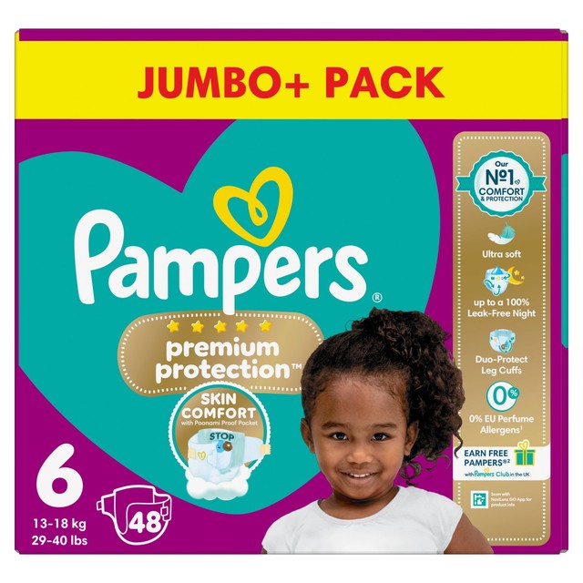 Pampers Premium Protection nappies size 6 13kg+, imported from the UK