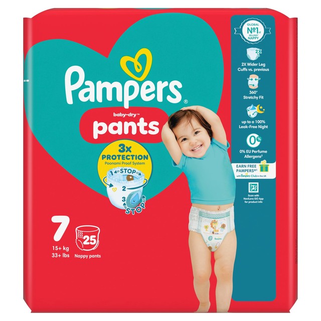Pampers Baby-Dry nappy pants size 7 (15kg+), imported from the UK