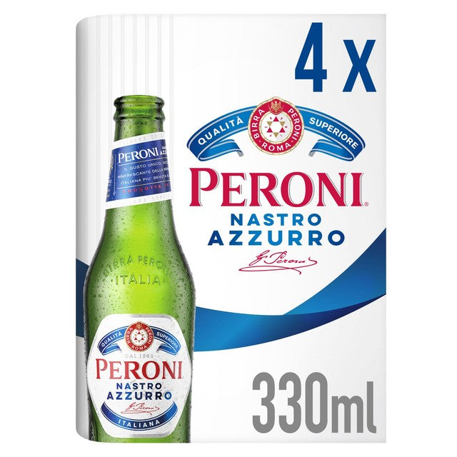 Peroni Nastro Azzurro lager 4 x 330ml bottles, imported from the UK