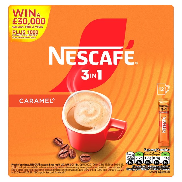Nescafe Caramel instant coffee mix 12 packets - British product