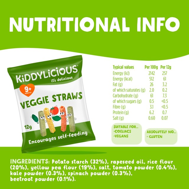 Kiddylicious veggie straws baby snacks 10 x 12g, UK version