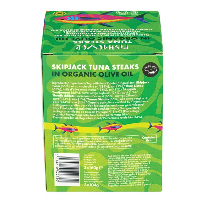 Fish 4 Ever skipjack tuna steaks in olive oil 3 x 160g - British product