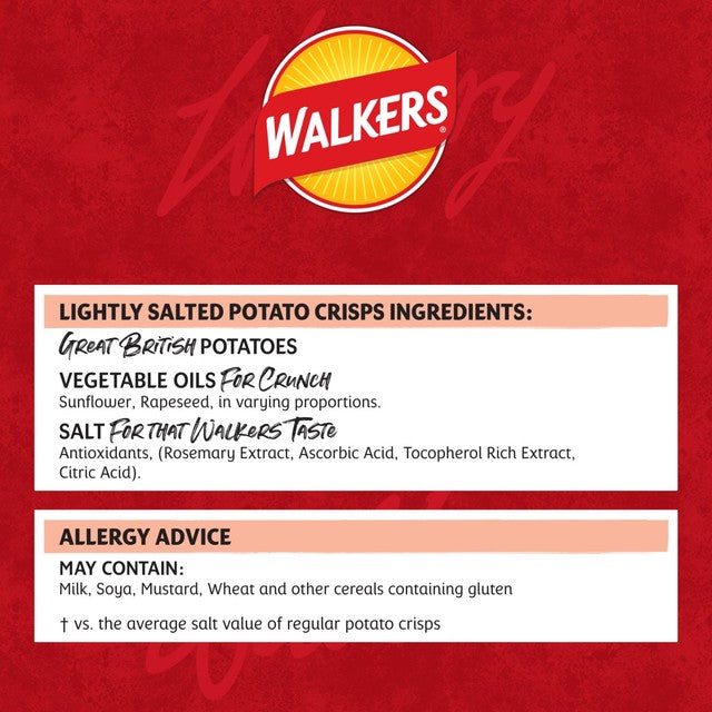 Walkers Less Salt lightly salted crisps 6-pack (British brand)