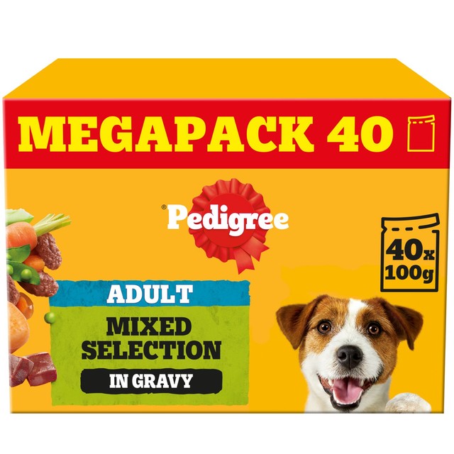 Pedigree wet dog food pouches mixed gravy 40 x 100g, imported from the UK
