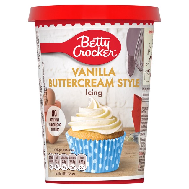 Betty Crocker vanilla buttercream ready-to-spread icing tub - British product