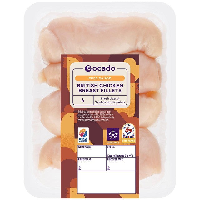 Ocado Free Range British Chicken Breast Fillets 4 Pack, imported from the UK