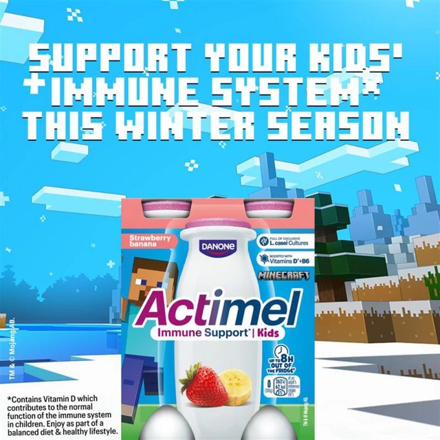 Actimel kids strawberry banana yoghurt drink 4 x 100g - British product