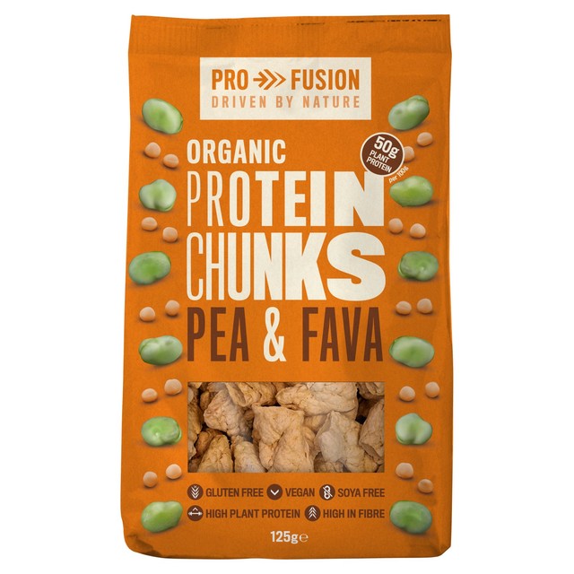 Profusion Organic Pea & Fava Protein Chunks 125g, imported from the UK