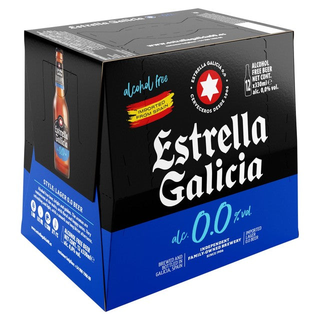 Estrella Galicia 0.0% Spanish Lager alcohol-free 12 x 330ml bottles - British product