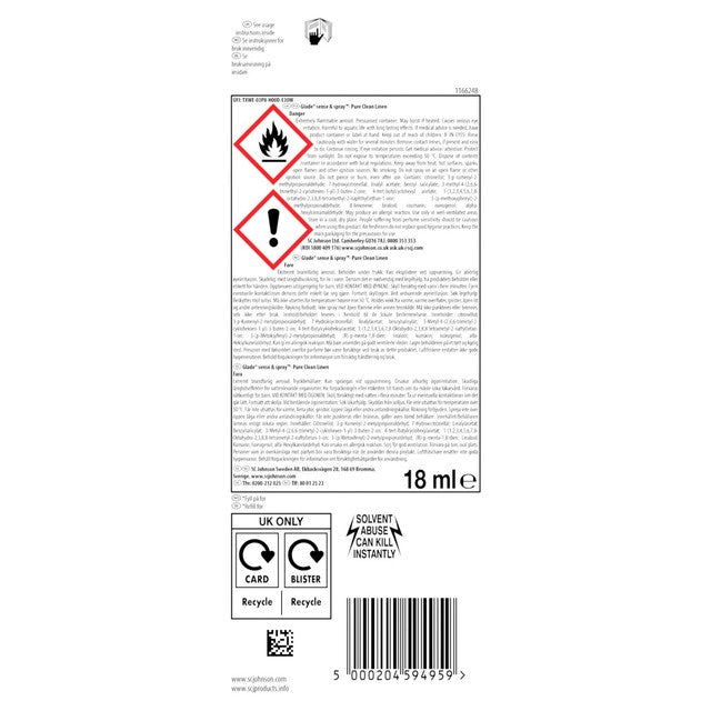Glade Clean Linen air freshener refill 18ml, UK version