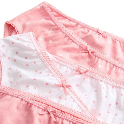 M&S M&S Jente Bomulls Truse med Stretch og Hjerteprint, Rosa Mix, 7-8 år- Kjøp online hos McGrocer