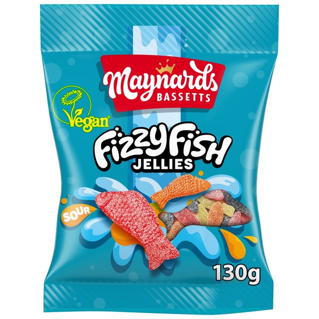 Maynards Bassetts Fizzy Fish jelly sweets 130g, imported from the UK