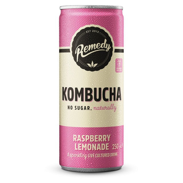 Remedy Kombucha Raspberry Lemonade 4 x 330ml, imported from the UK