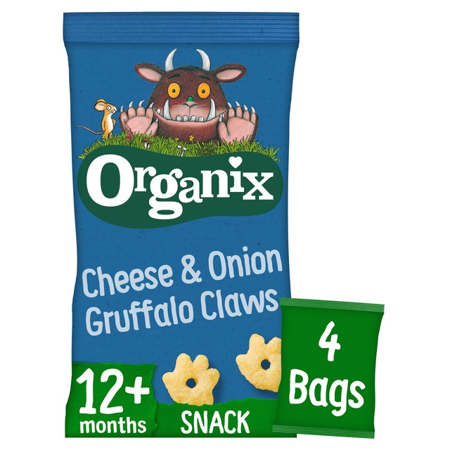 Organix Gruffalo Claws Cheese Onion 4x15g, imported from the UK