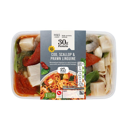 M&S High Protein Kabeljau, Jakobsmuschel & Garnelen Linguine Fertiggericht 390g