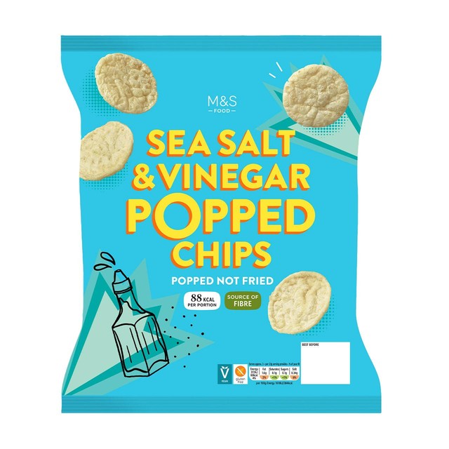 M&S sea salt vinegar popped potato snacks 80g, imported from the UK