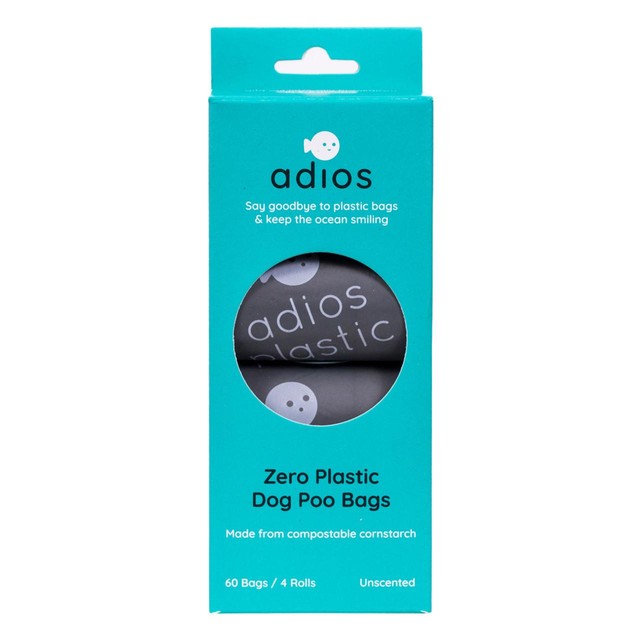Adios grey compostable dog poo bags 60 pack - British product