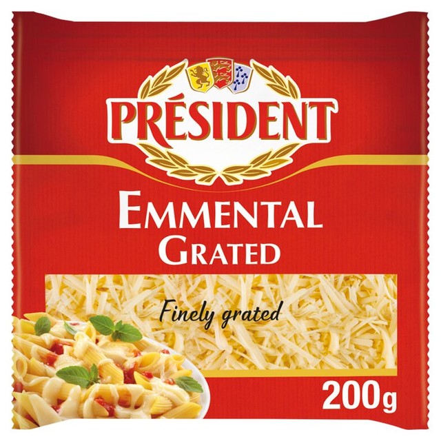 President grated Emmental cheese 200g, imported from the UK