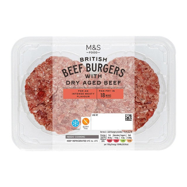 M&S beef burgers salt pepper 300g, imported from the UK