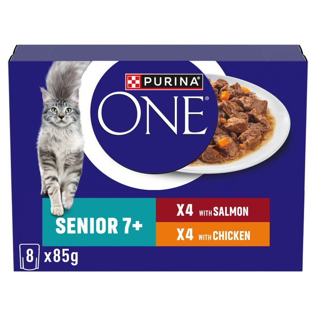 Purina One Senior cat food 8x85g, imported from the UK