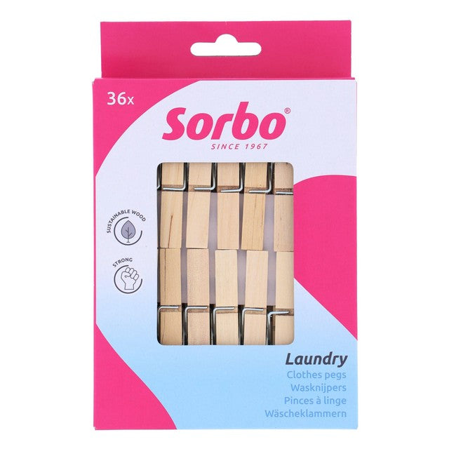Sorbo wooden pegs pack of 36 (British brand)