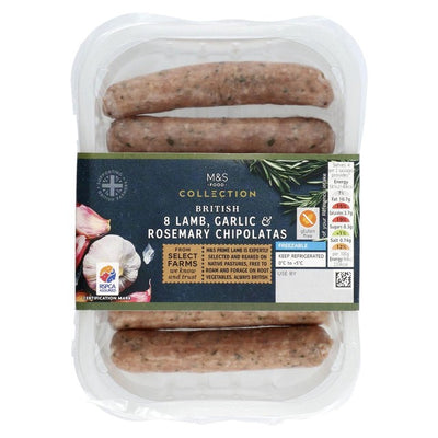 M&S Collection Lam chipolatas med Rosmarin og Hvitløk Lam Pølser 240g