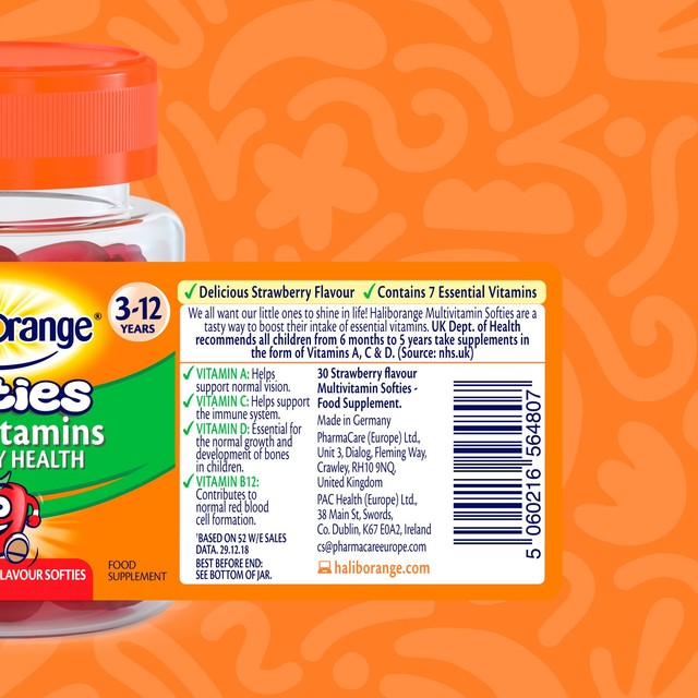 Haliborange Kid's Softies Multivitamin Strawberry Gummies, UK version