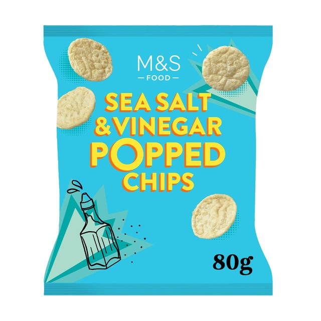 M&S sea salt vinegar popped potato snacks 80g, imported from the UK
