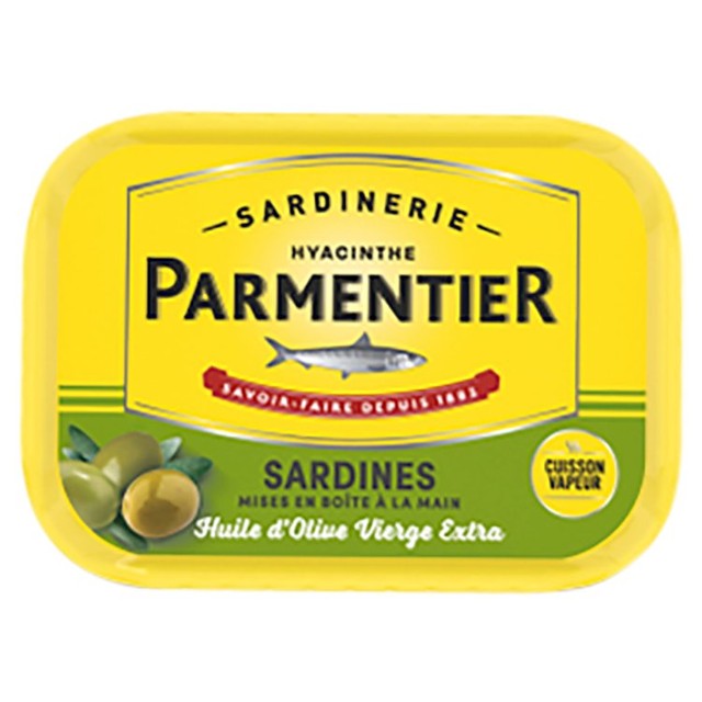 Parmentier sardines in extra virgin olive oil 135g, UK version