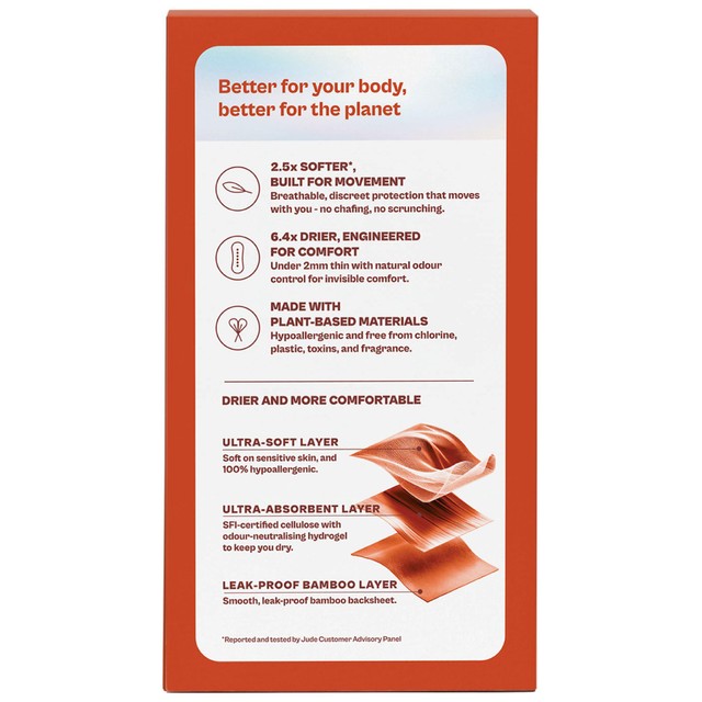 Jude bamboo everyday pads for bladder leaks, imported from the UK