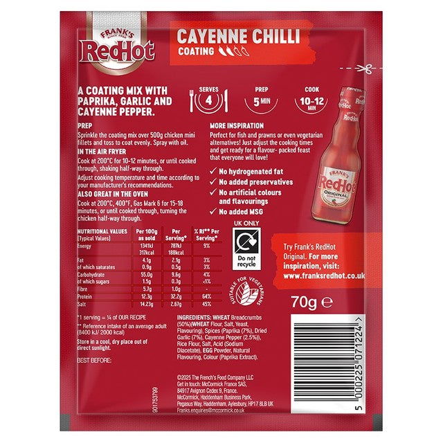 Frank's RedHot Crunch Cayenne Chilli coating mix 70g - British product