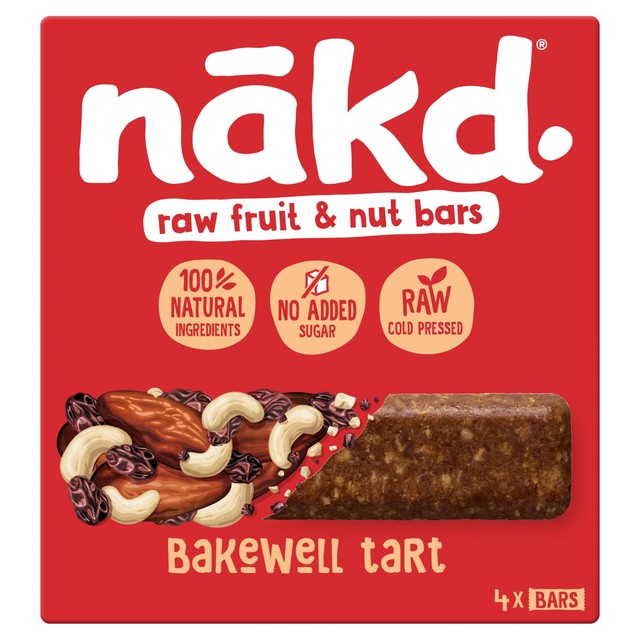 Nakd Bakewell Tart bars multipack 4x35g, imported from the UK